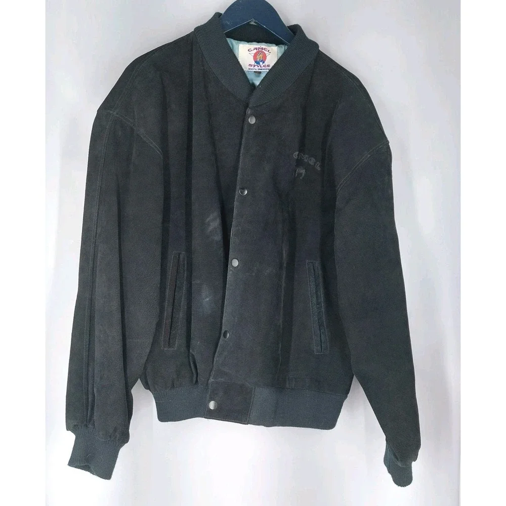 Vintage‎ Camel Jacket Mens Large Suede Leather Bomber Coat Cigarette 90s *READ